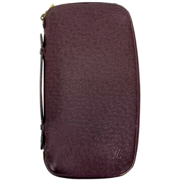 Louis Vuitton Atoll Taiga Large Travel Case Organizer Wallet Burgundy Gold LV - Picture 4 of 15